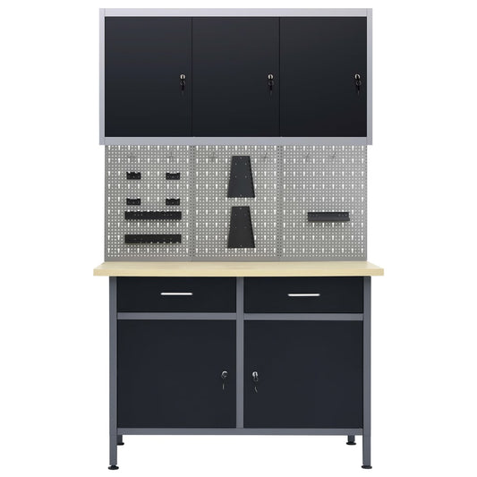 Workbench With Three Wall Panels And One Cabinet