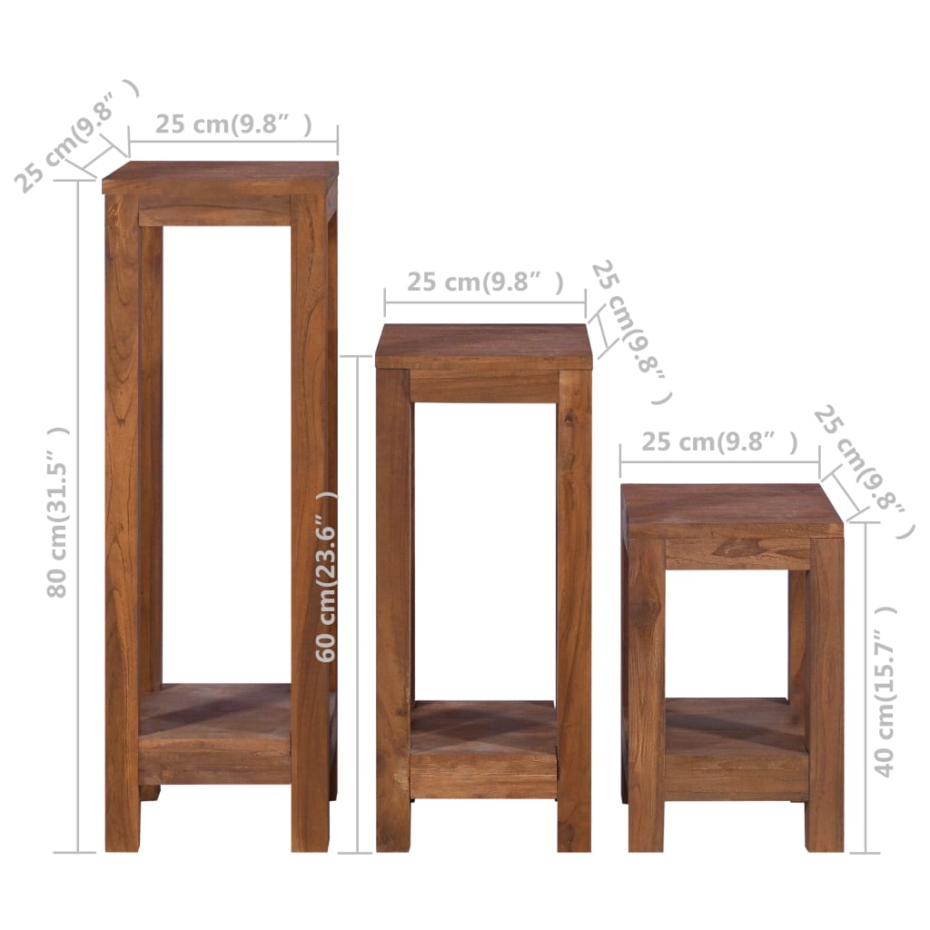 Plant Stands 3 Pcs Solid Teak Wood