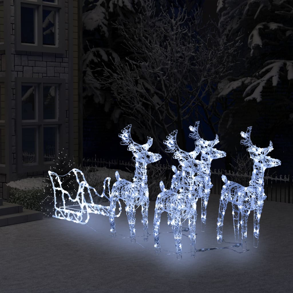 Reindeers & Sleigh Christmas Decoration 160 Leds 130 Cm Acrylic