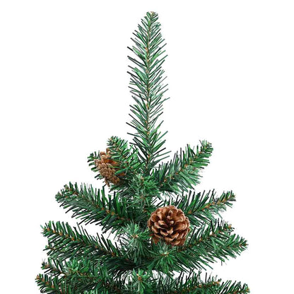Slim Christmas Tree With Real Wood And Cones Green 150 Cm Pvc