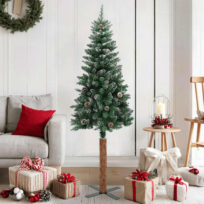 Slim Christmas Tree With Real Wood And Cones Green 150 Cm Pvc