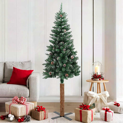 Slim Christmas Tree With Real Wood And Cones Green 150 Cm Pvc