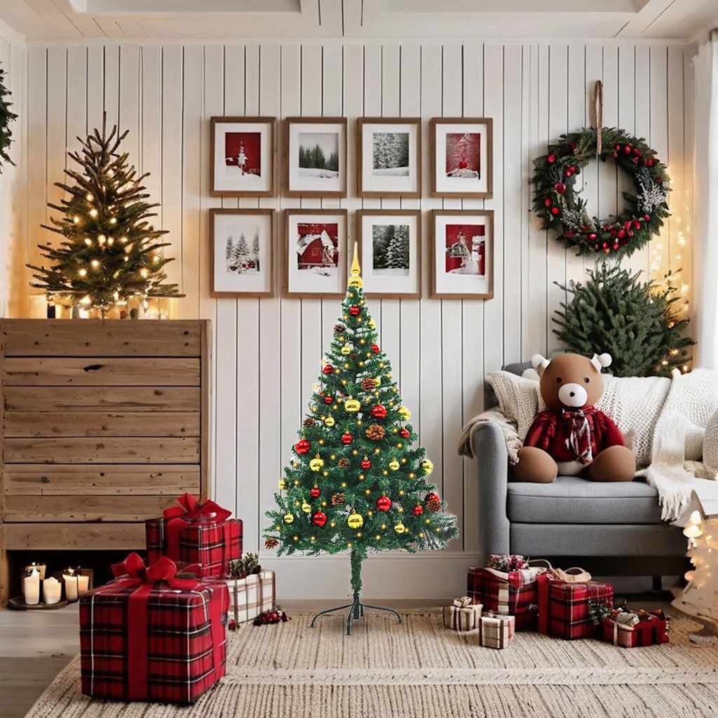 Artificial Pre-Lit Christmas Tree With Baubles 150 Cm