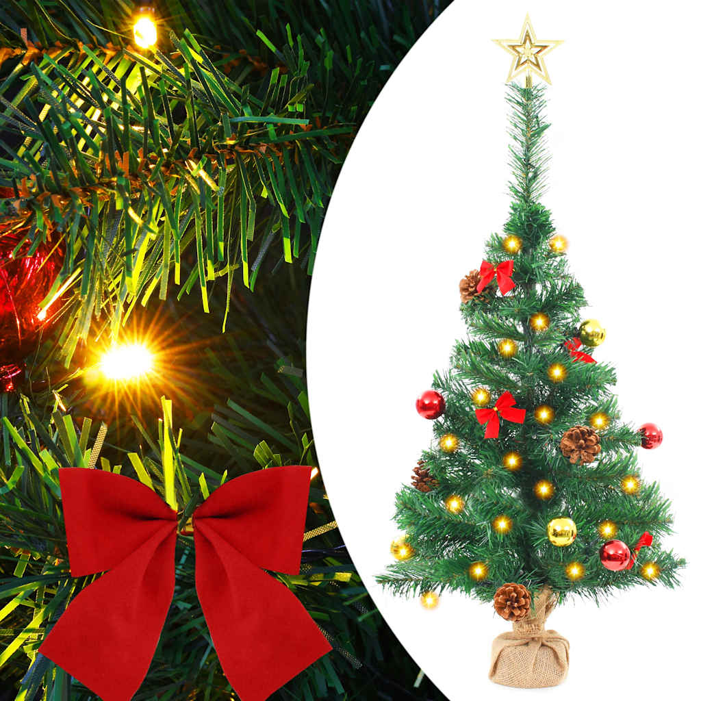 Artificial Pre-Lit Christmas Tree With Baubles Green 64 Cm