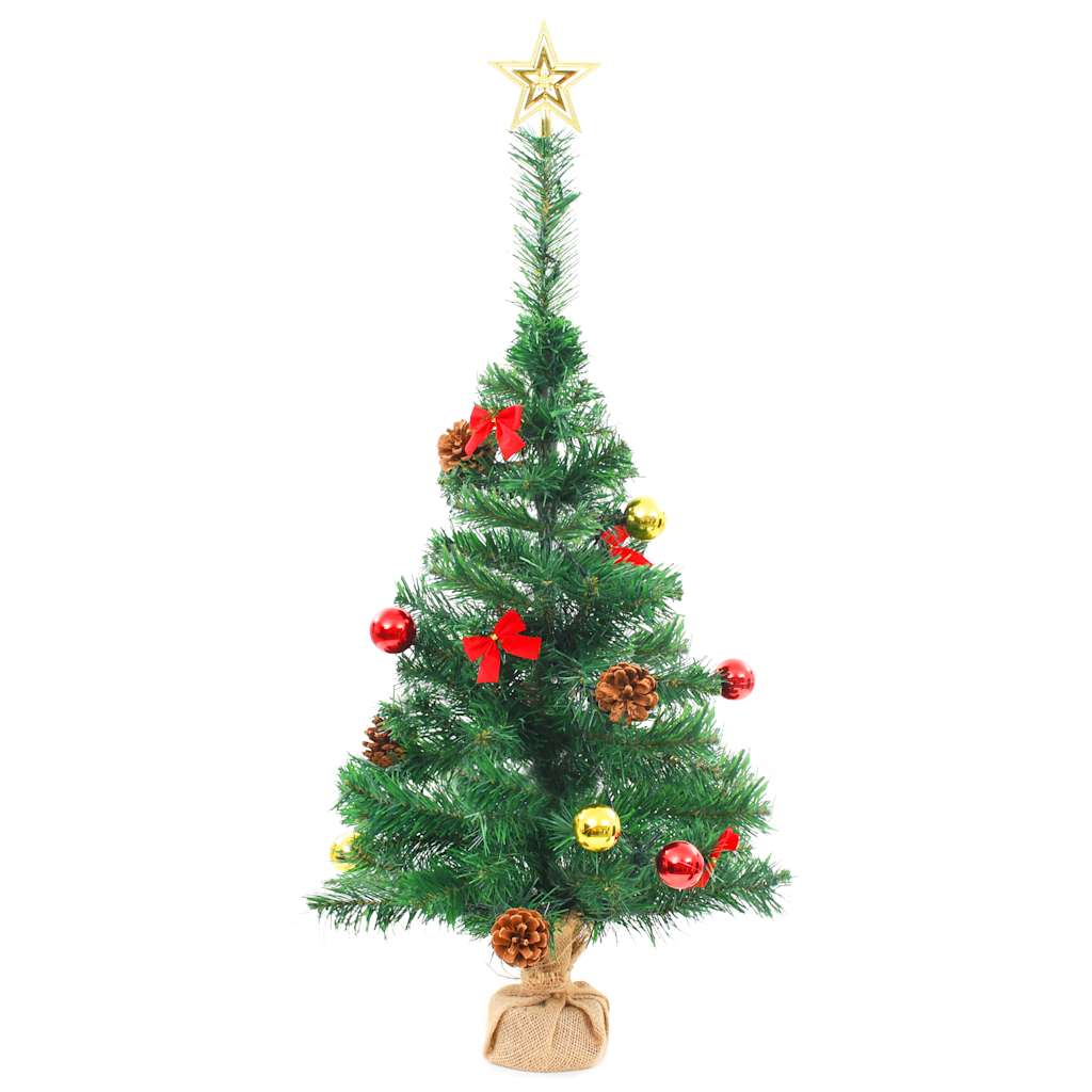 Artificial Pre-Lit Christmas Tree With Baubles Green 64 Cm