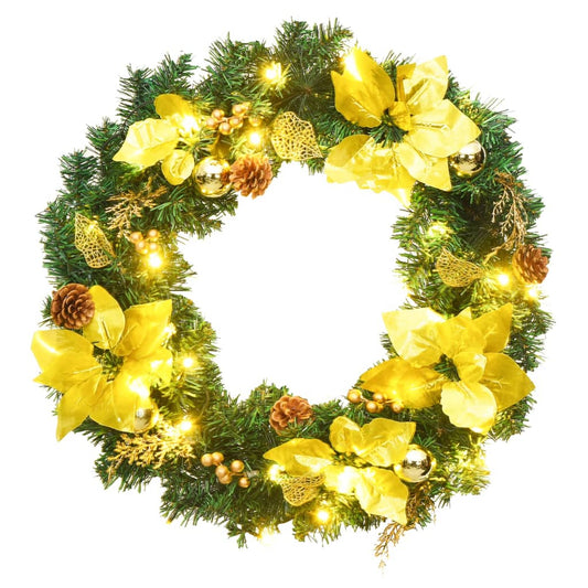 Christmas Wreath With Led Lights Green 60 Cm Pvc