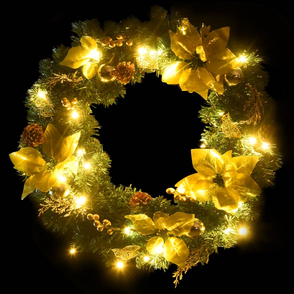 Christmas Wreath With Led Lights Green 60 Cm Pvc