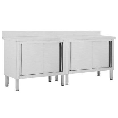 Work Tables With Sliding Doors 2Pcs 200X50X(95-97)Cm Stainless Steel