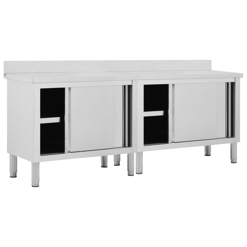 Work Tables With Sliding Doors 2Pcs 200X50X(95-97)Cm Stainless Steel
