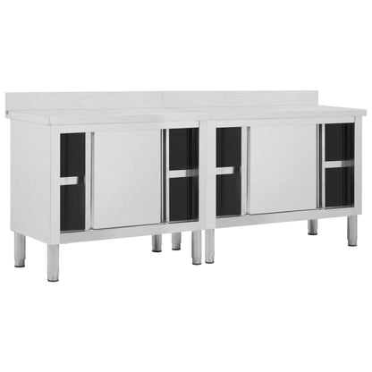 Work Tables With Sliding Doors 2Pcs 200X50X(95-97)Cm Stainless Steel