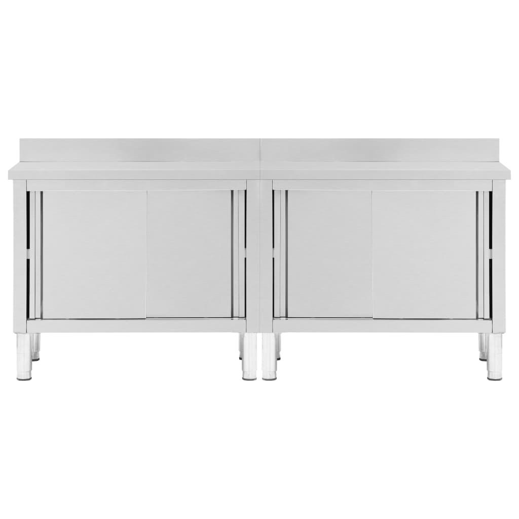 Work Tables With Sliding Doors 2Pcs 200X50X(95-97)Cm Stainless Steel