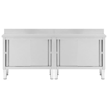 Work Tables With Sliding Doors 2Pcs 200X50X(95-97)Cm Stainless Steel