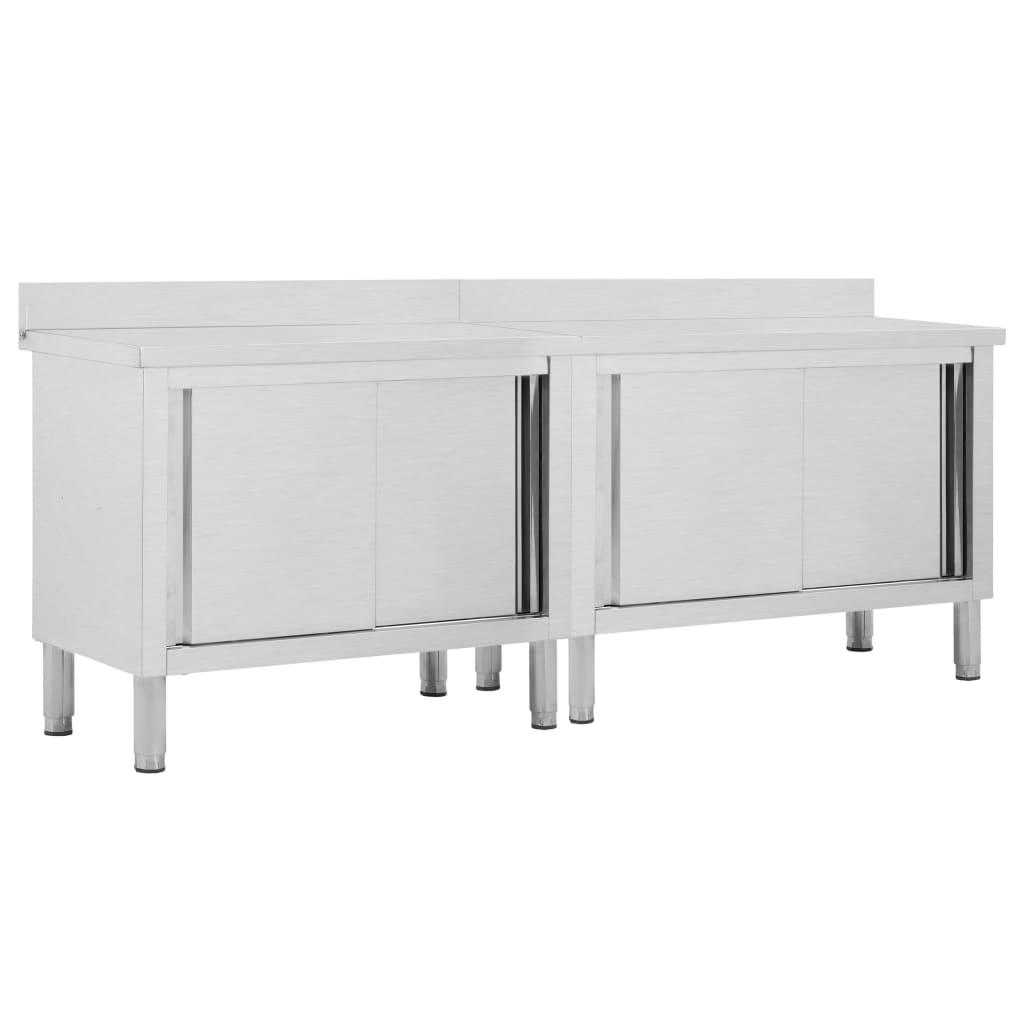 Work Tables With Sliding Doors 2Pcs 200X50X(95-97)Cm Stainless Steel