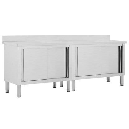 Work Tables With Sliding Doors 2Pcs 200X50X(95-97)Cm Stainless Steel