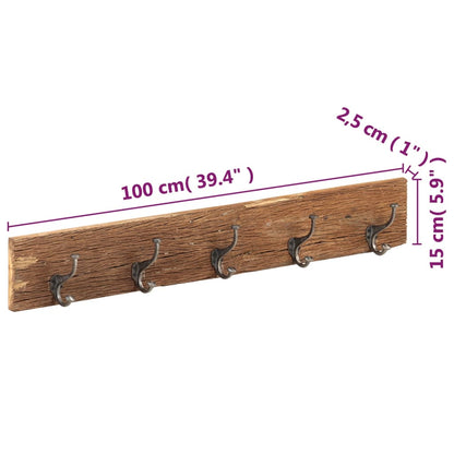 Hall Hanger With 5 Hooks 100X2.5X15 Cm Solid Reclaimed Wood