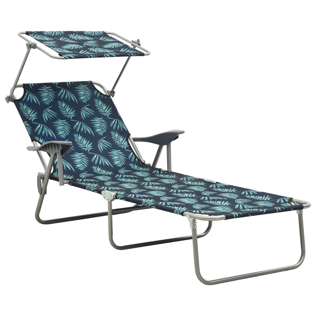 Sun Lounger With Canopy Steel Blue