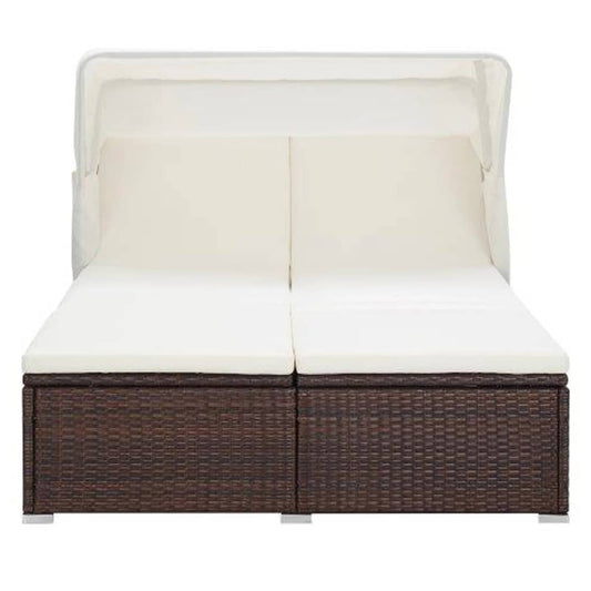 2-Person Sunbed With Cushion Poly Rattan