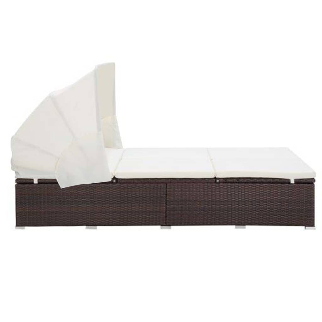 2-Person Sunbed With Cushion Poly Rattan