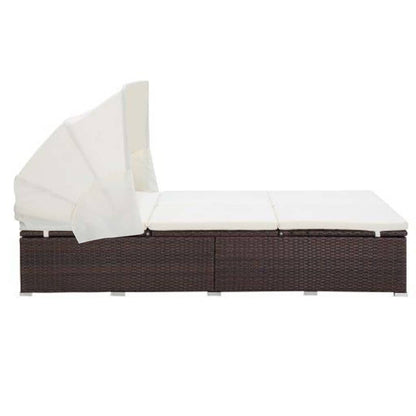 2-Person Sunbed With Cushion Poly Rattan
