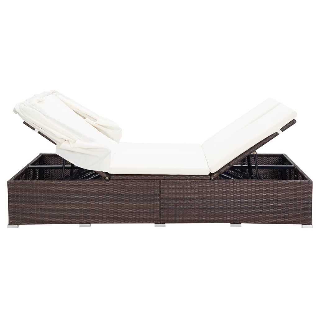 2-Person Sunbed With Cushion Poly Rattan
