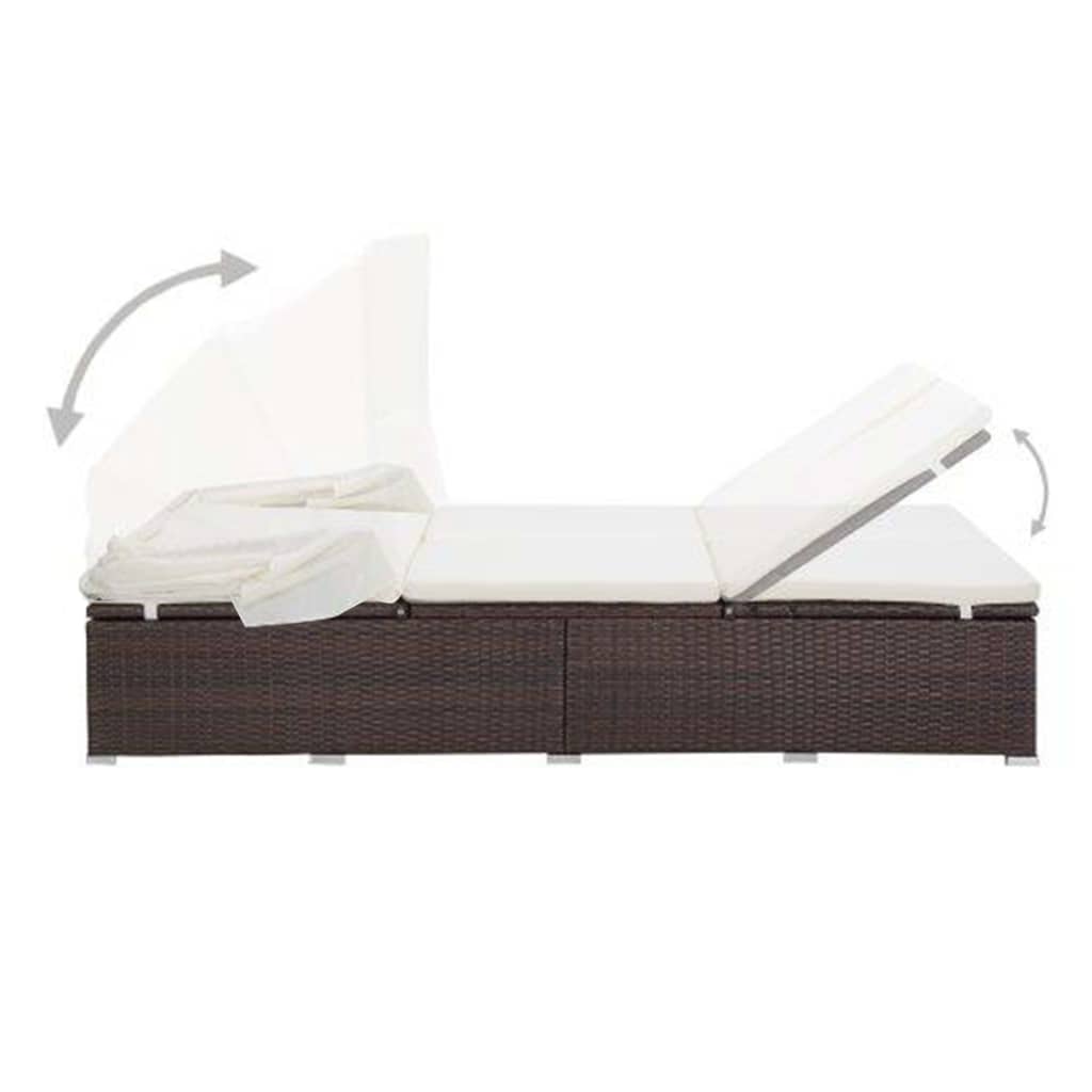 2-Person Sunbed With Cushion Poly Rattan