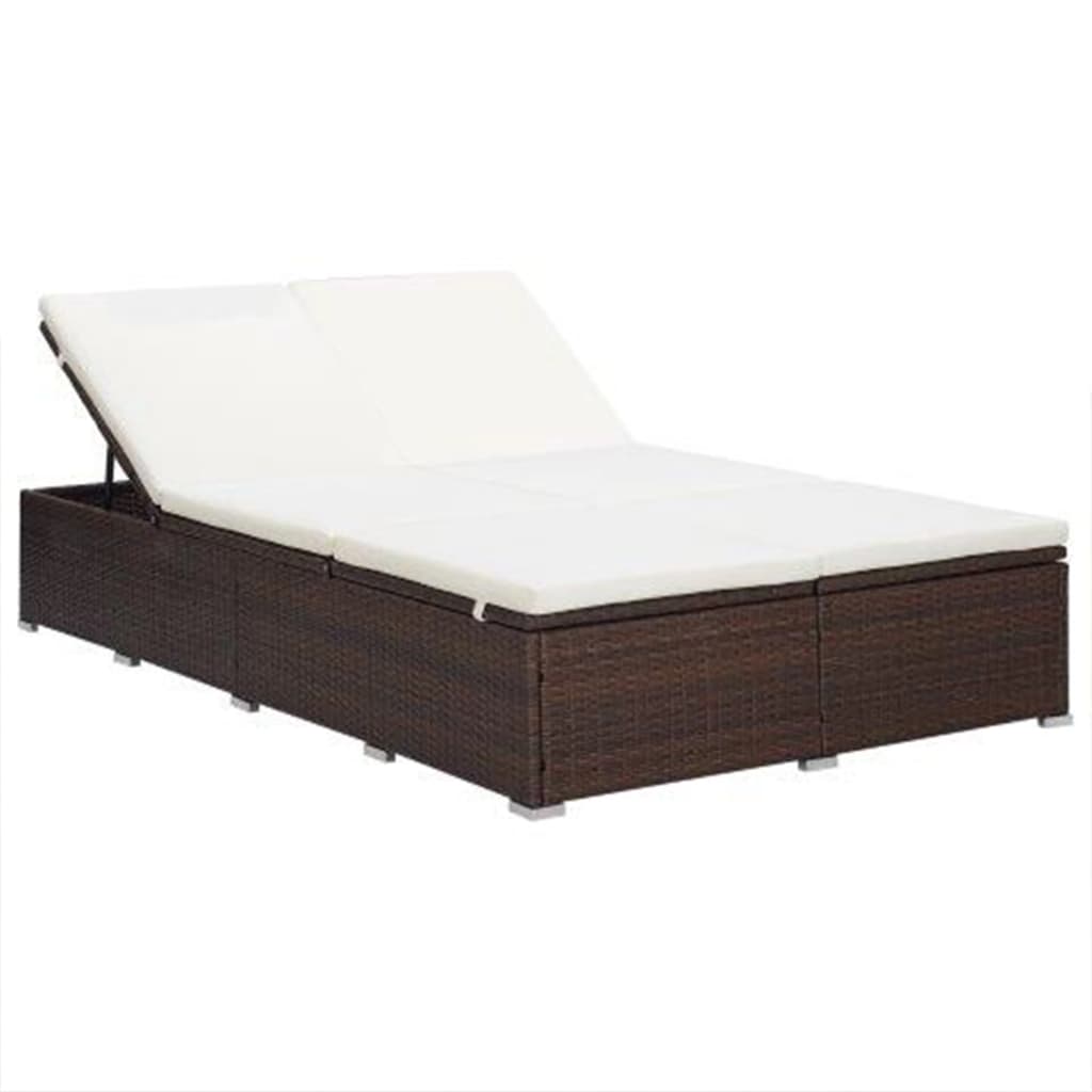 2-Person Sunbed With Cushion Poly Rattan