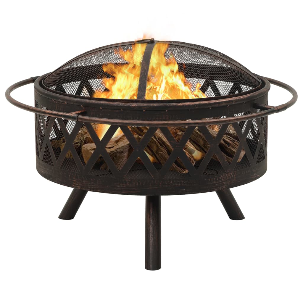 Rustic Fire Pit With Poker 76 Cm Xxl Steel
