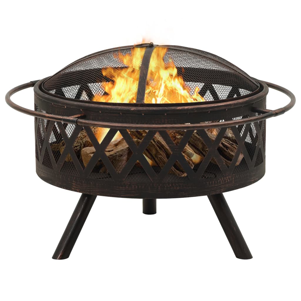 Rustic Fire Pit With Poker 76 Cm Xxl Steel