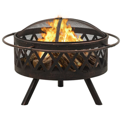 Rustic Fire Pit With Poker 76 Cm Xxl Steel