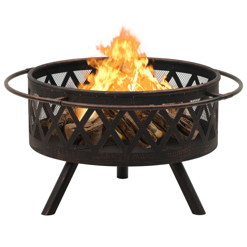 Rustic Fire Pit With Poker 76 Cm Xxl Steel