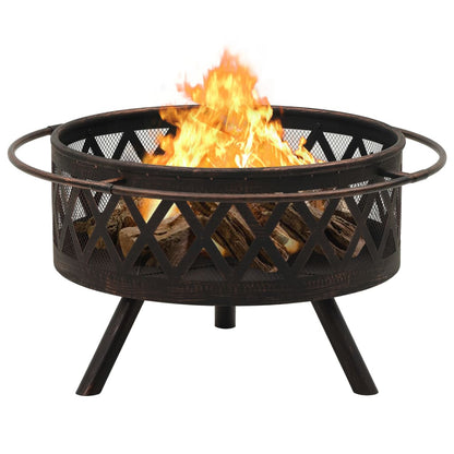 Rustic Fire Pit With Poker 76 Cm Xxl Steel