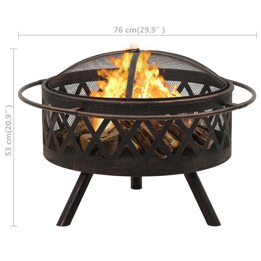 Rustic Fire Pit With Poker 76 Cm Xxl Steel