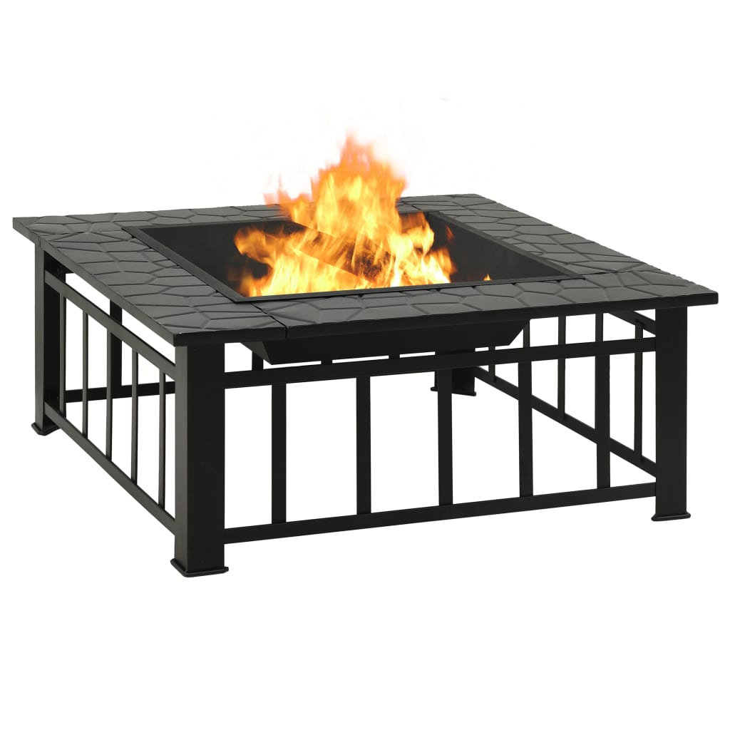 Garden Fire Pit With Poker 81X81X47 Cm Xxl Steel