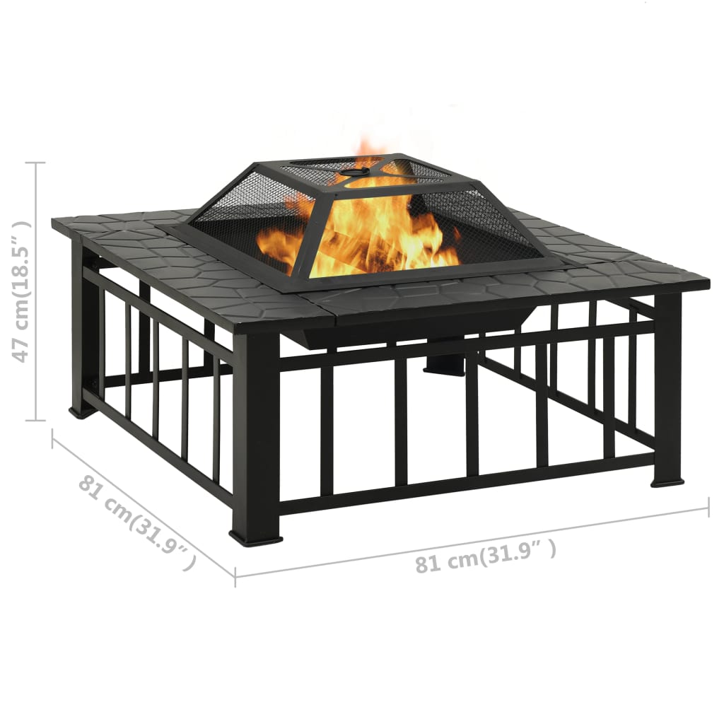 Garden Fire Pit With Poker 81X81X47 Cm Xxl Steel