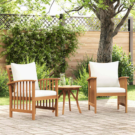 Garden Chairs With Cushions 2 Pcs Solid Acacia Wood Brown And Cream
