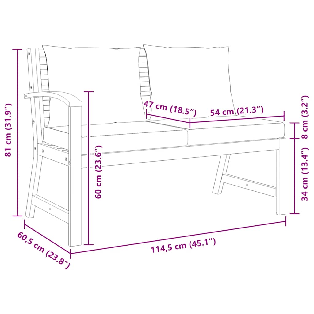 Garden Bench 114.5 Cm With Cushion Solid Acacia Wood