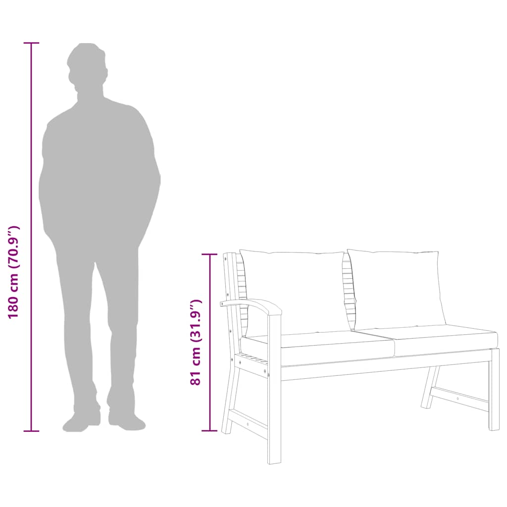 Garden Bench 114.5 Cm With Cushion Solid Acacia Wood