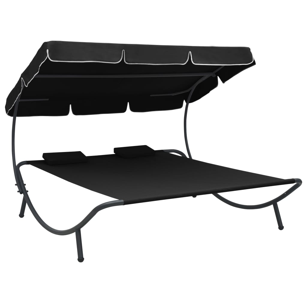 Outdoor Lounge Bed With Canopy And Pillows