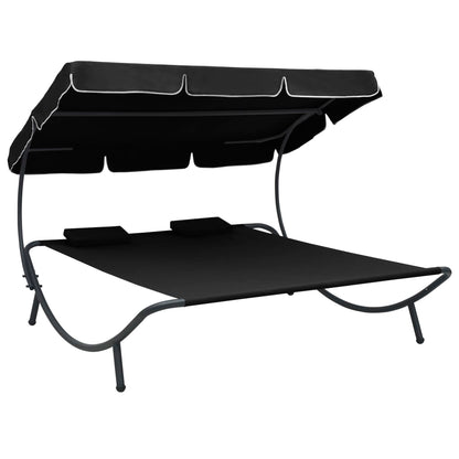 Outdoor Lounge Bed With Canopy And Pillows
