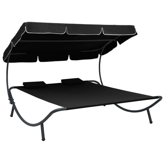 Outdoor Lounge Bed With Canopy And Pillows
