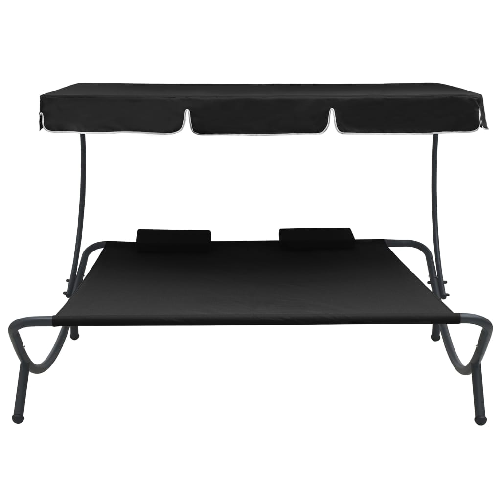 Outdoor Lounge Bed With Canopy And Pillows