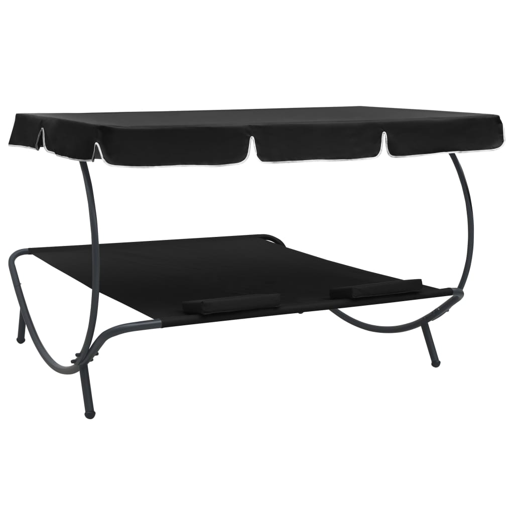 Outdoor Lounge Bed With Canopy And Pillows