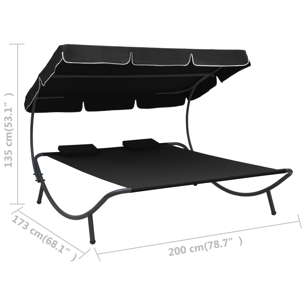 Outdoor Lounge Bed With Canopy And Pillows