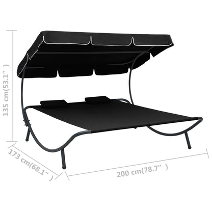 Outdoor Lounge Bed With Canopy And Pillows