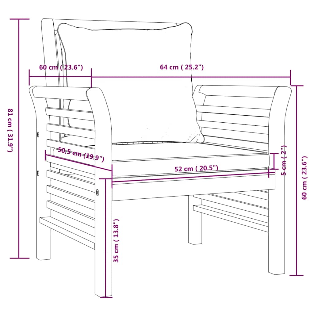 Sofa Chairs With Cushions 2 Pcs Solid Wood Acacia