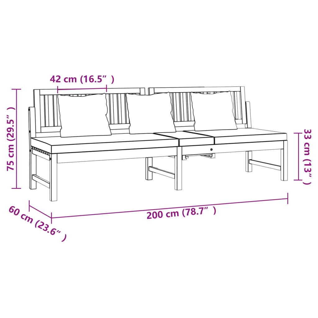 Day Bed With Cushion 200X60X75 Cm Solid Wood Acacia