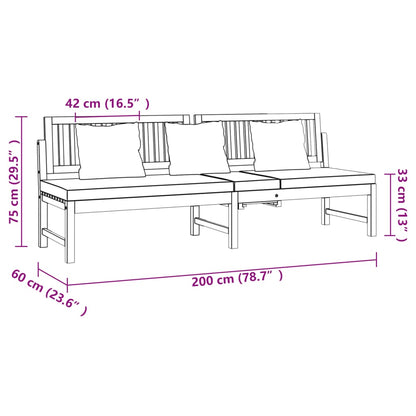 Day Bed With Cushion 200X60X75 Cm Solid Wood Acacia