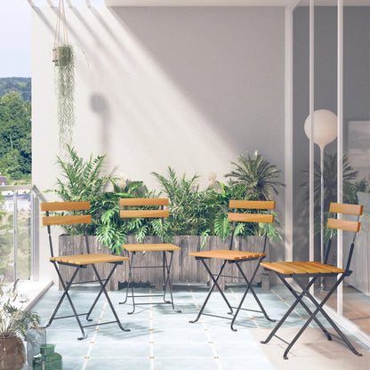 Folding Garden Chairs 8 Pcs Steel And Solid Wood Acacia