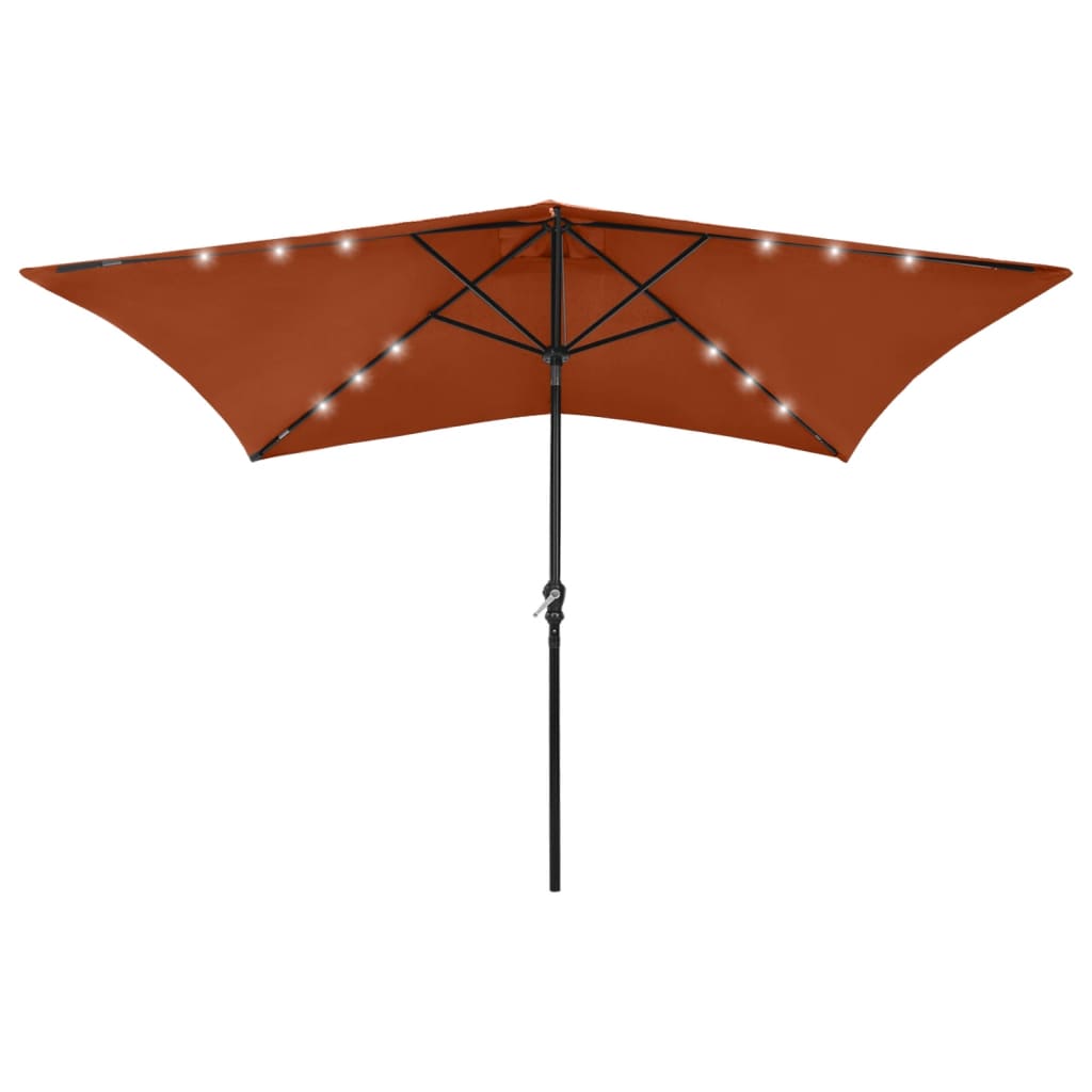 Garden Parasol With Leds And Steel Pole 2X3 M