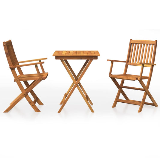 3 Piece Folding Garden Dining Set Solid Acacia Wood With Armrest